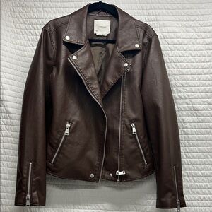 Anthropologie The Saige faux leather Moto Dark Brown Jacket